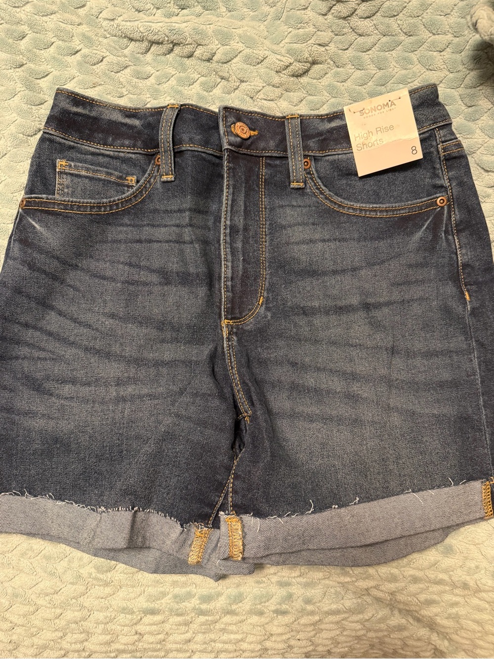 Sonoma Dark Blue High-Rise Rolled Hem Denim Shorts